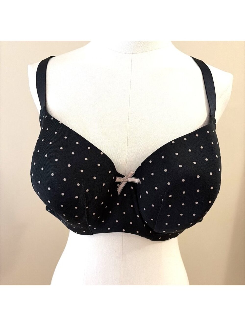 Cacique Lightly Lined Balconette Bra Size 42D Polka Dots Lace Bow Convertible